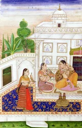 Vilaval Ragini: Frau bei ihrer Toilette, aus einem Ragamala, aus Bikaner, Rajasthan